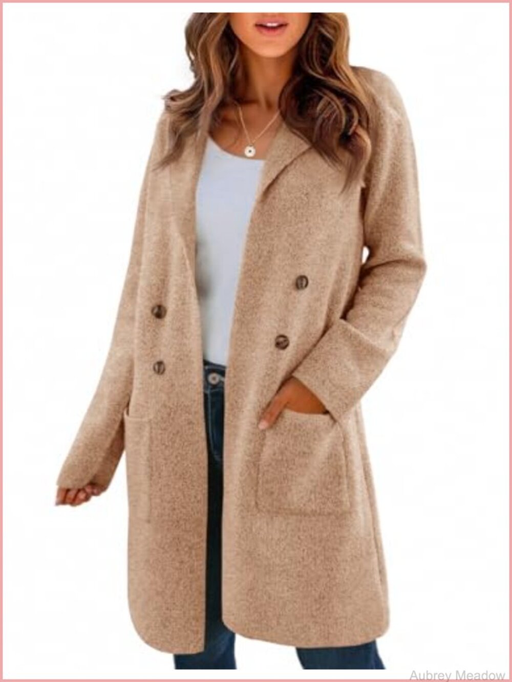 Womens Long Open Front Chunky Knit Cardigan Sweater Coatigan with Pockets